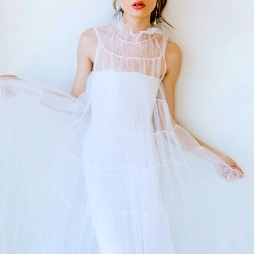 Rosey High Collar Gown - Bridal Sheer tiered tulle dress